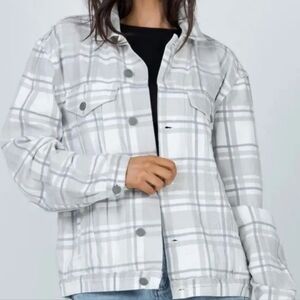 Princess Polly Light Gray Plaid Jean Jacket limited Edition Size 6